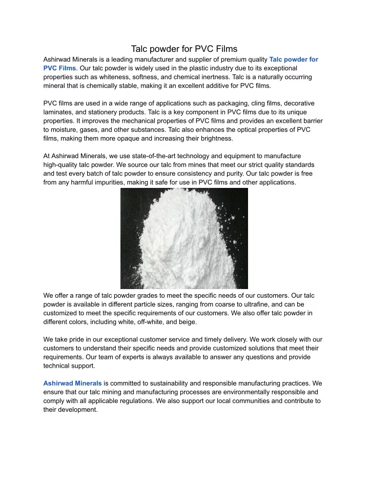 talc powder for pvc films