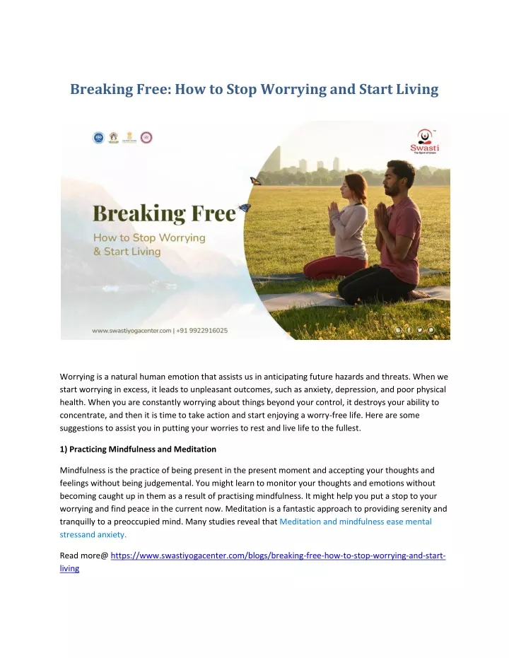 breaking free how to stop worrying and start