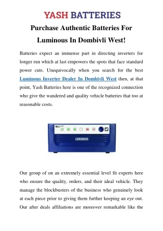 Luminous Inverter Dealer In Dombivli West Call-9619067074