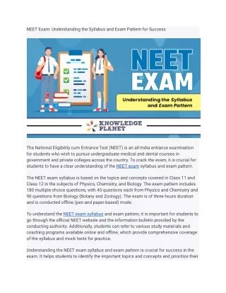 NEET Exam: Understanding the Syllabus and Exam Pattern for Success