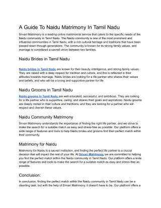 Naidu Matrimony in Tamil Nadu