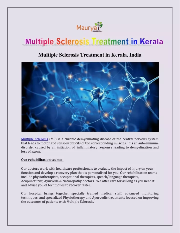multiple sclerosis treatment in kerala india