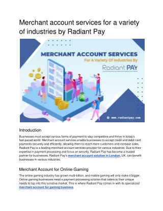 Merchant account services for a variety of industries by Radiant Pay