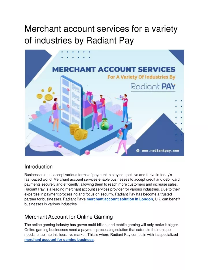 merchant account services for a variety of industries by radiant pay