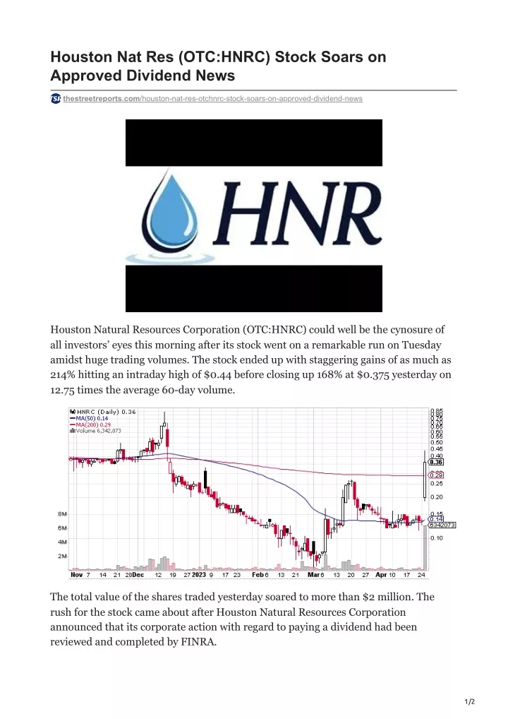 houston nat res otc hnrc stock soars on approved