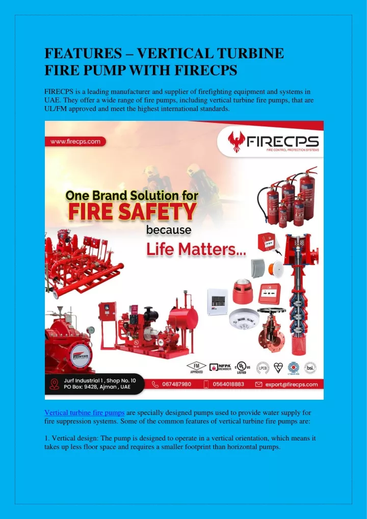 features vertical turbine fire pump with firecps