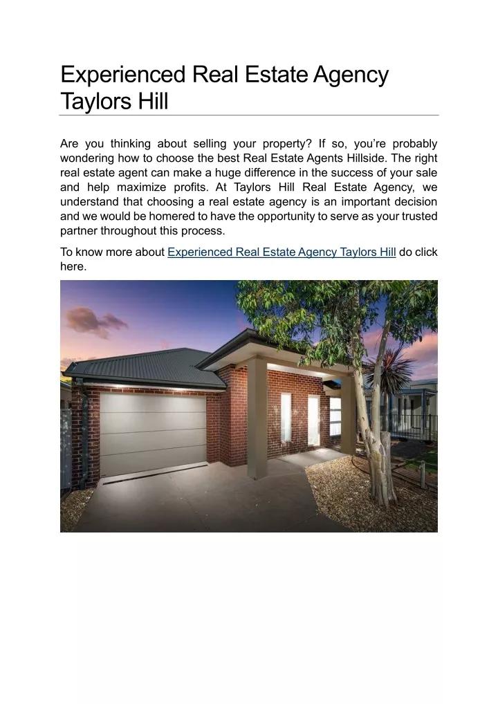 experienced real estate agency taylors hill