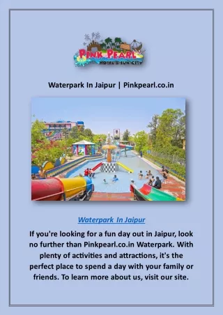 waterpark in jaipur pinkpearl co in