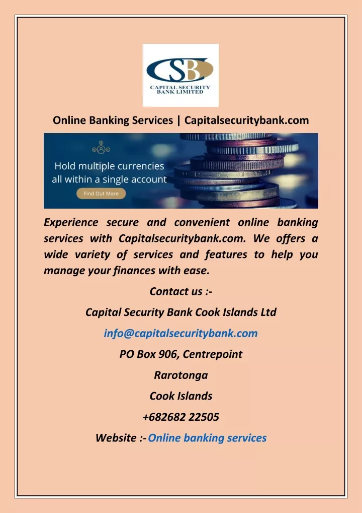 online banking services capitalsecuritybank com