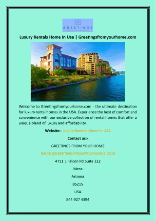 Luxury Rentals Home In Usa  Greetingsfromyourhome