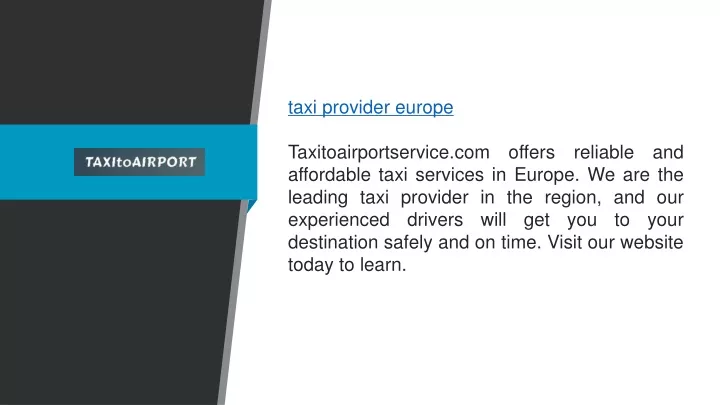 taxi provider europe taxitoairportservice