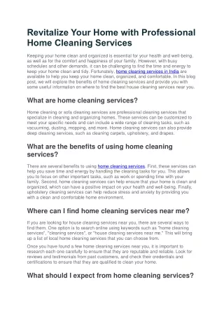 Revitalize Your Home with Professional Home Cleaning Services