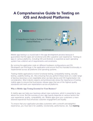 A Comprehensive Guide to Testing on iOS and Android Platforms