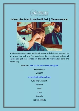 Haircuts For Men In Wetherill Park  Mensco.com