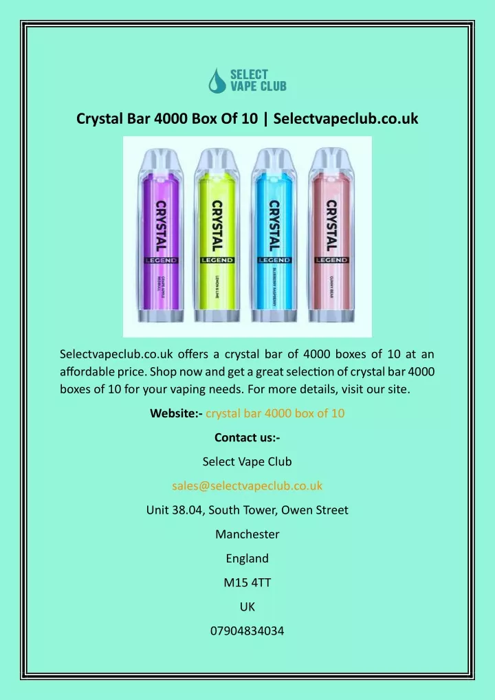 crystal bar 4000 box of 10 selectvapeclub co uk