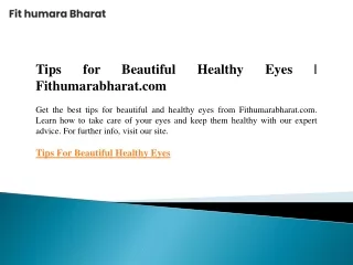 Tips for Beautiful Healthy Eyes  Fithumarabharat.com