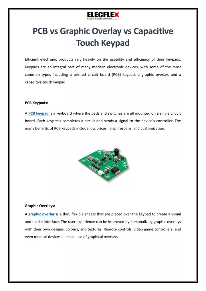 pcb vs graphic overlay vs capacitive touch keypad