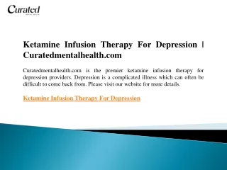 Ketamine Infusion Therapy For Depression  Curatedmentalhealth.com