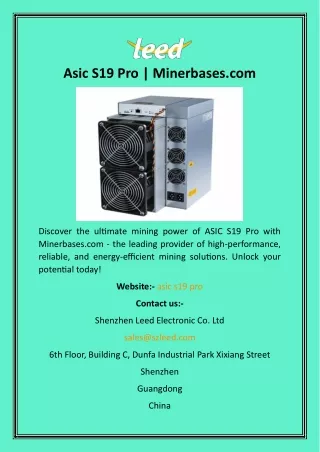 Asic S19 Pro  Minerbases