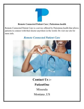 Remote Connected Patient Care  Patientone.health