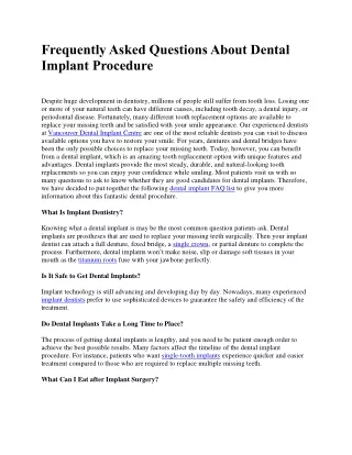 Frequently Asked Questions About Dental Implant Procedure