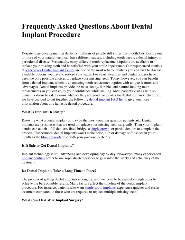 frequently asked questions about dental implant