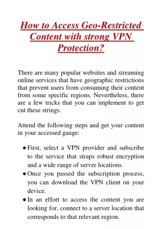 How to Access Geo-Restricted Content with strong VPN Protection?
