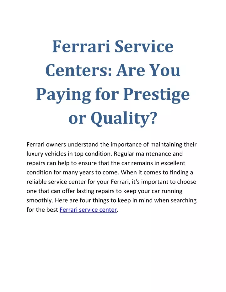 ferrari service centers are you paying