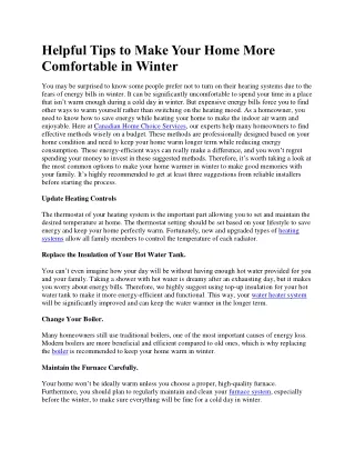 Helpful Tips to Make Your Home More Comfortable in Winter