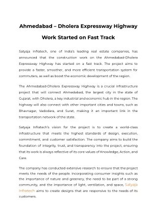 Ahmedabad – Dholera Expressway Highway Work Started on Fast Track