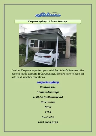 Carports sydney | Adams Awnings