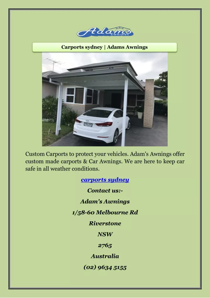 carports sydney adams awnings