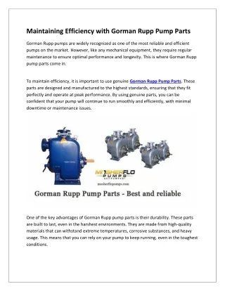 Maintaining Efficiency with Gorman Rupp Pump Parts