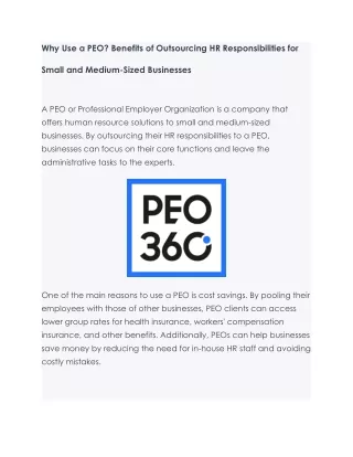 Unlock the Benefits of Partnering with PEO360 for Your HR Needs