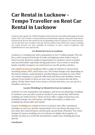 Car Rental in Lucknow - Tempo Traveller on Rent Car Rental in Lucknow