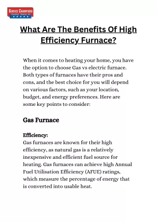 What Are The Benefits Of High Efficiency Furnace