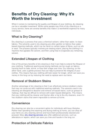 Benefits of Dry Cleaning
