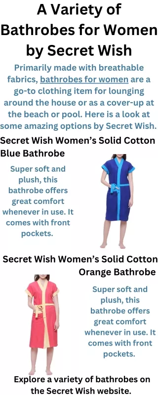 A Variety of Bathrobes for Women by Secret Wish