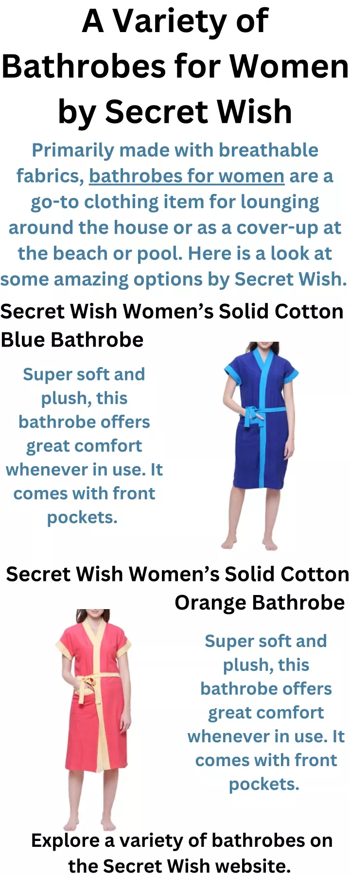 a variety of bathrobes for women by secret wish