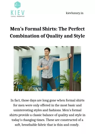 Men’s Formal Shirts: The Perfect Combination of Quality and Style