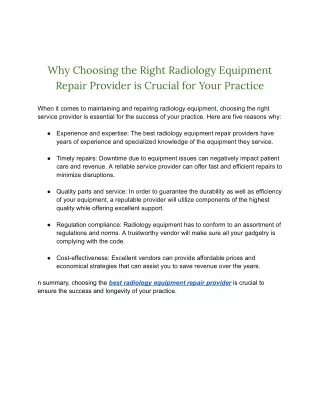 Why Choosing the Right Radiology Equipment Repair Provider is Crucial for Your P