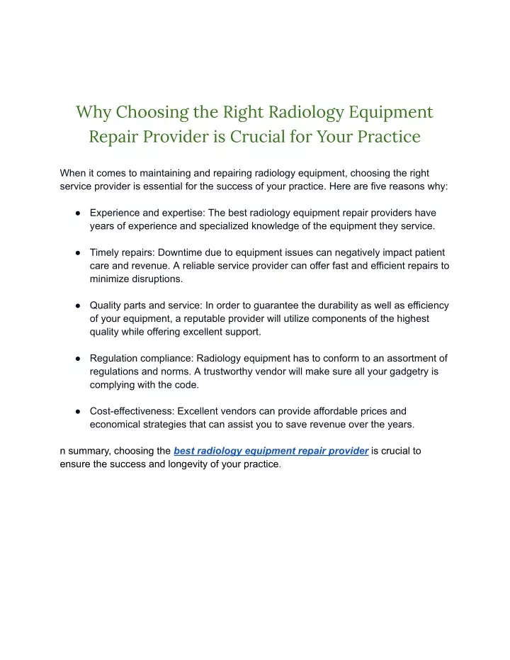 why choosing the right radiology equipment repair