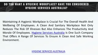 Do You Want A Hygienic Workplace Have You Considered Hygiene Services Australia