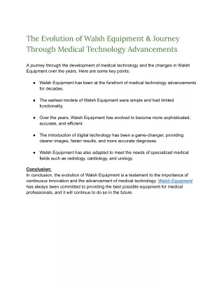 The Evolution of Walsh Equipment & Journey Through Medical Technology Advancements(Walshimaging PDF21Apr2023