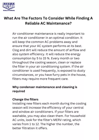 What Are The Factors To Consider While Finding A Reliable AC Maintenance