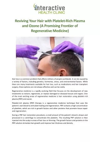 Reviving Your Hair with Platelet-Rich Plasma and Ozone (A Promising Frontier of Regenerative Medicine)
