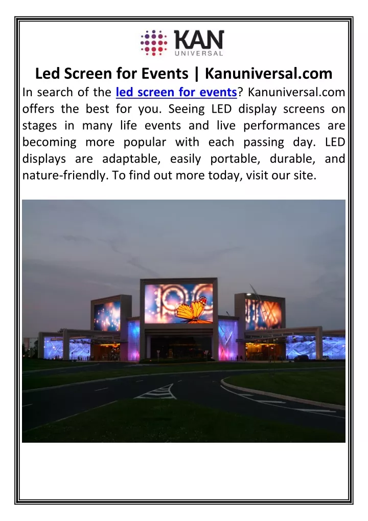 led screen for events kanuniversal com in search