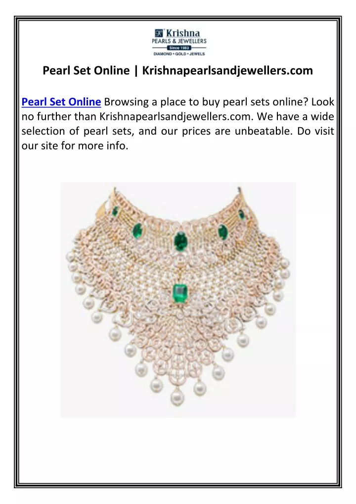 pearl set online krishnapearlsandjewellers com