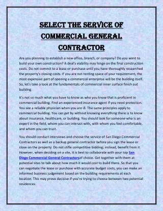 Select the Service of Commercial General Contractor
