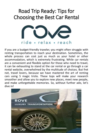 RideRove Car Rentals - Tips for Choosing the Right One